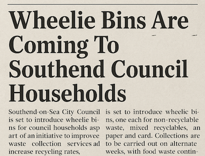 Newspaper clipping about Southend Council introducing wheelie bins